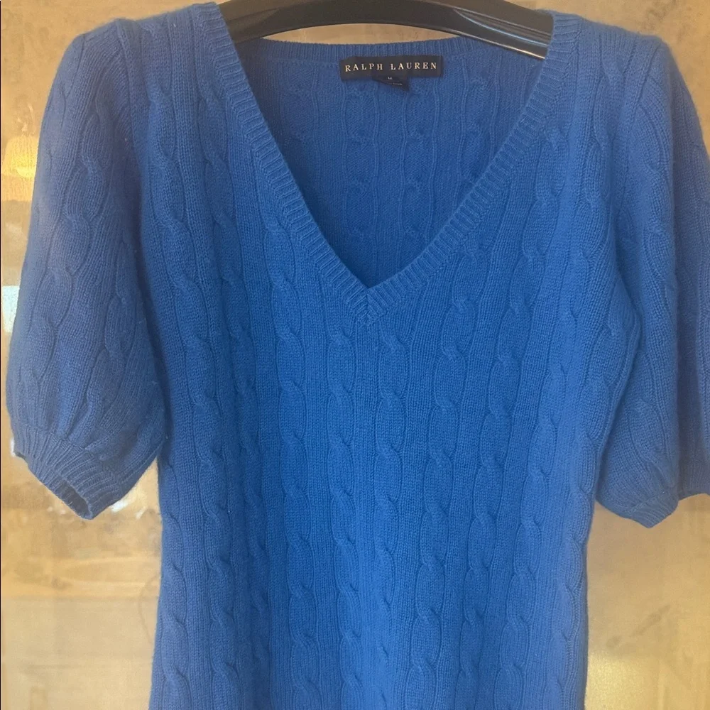 Ralph Lauren Cobalt Blue V-Neck Sweater cashmere cable sweater - Picture 2 of 7
